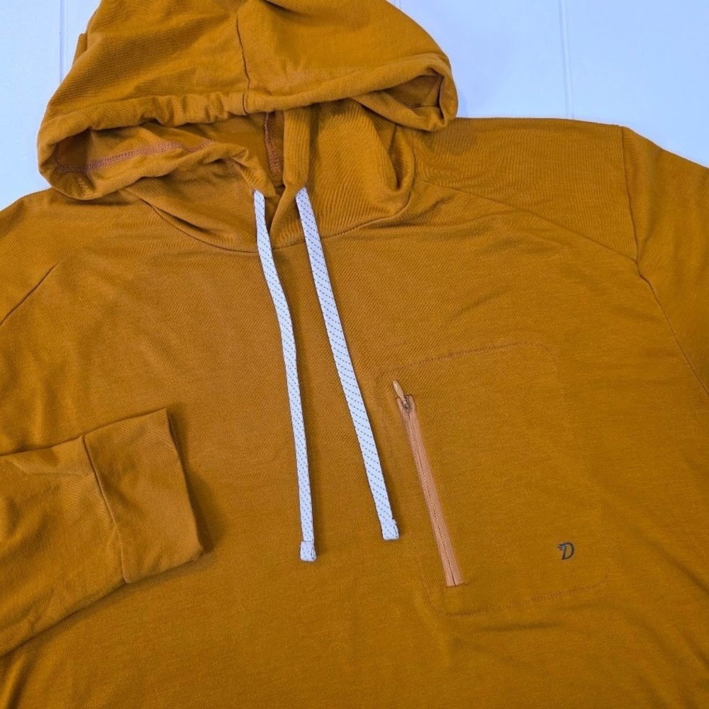 Duck Camp Mens L Lightweight Hoodie Ochre Yellow Bamboo Blend Sun Shirt